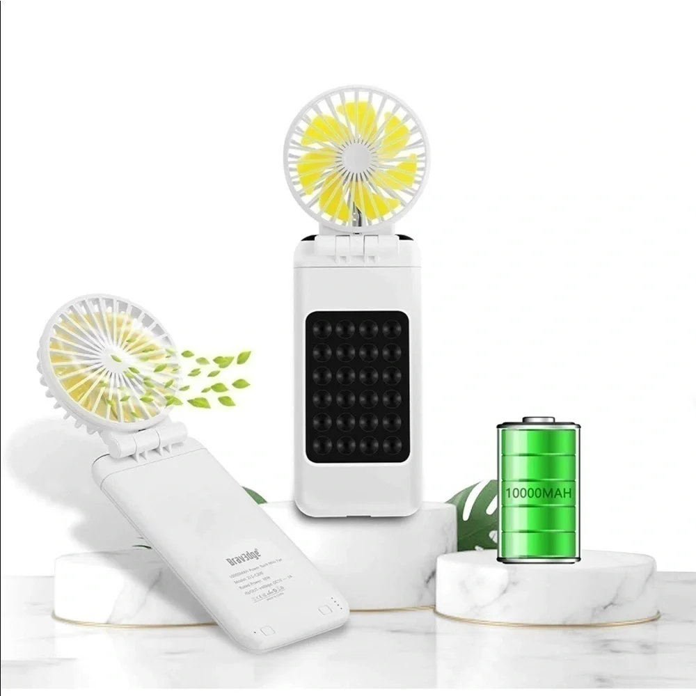 2-in-1 Portable Fan + Power Bank, 10000mAh Battery